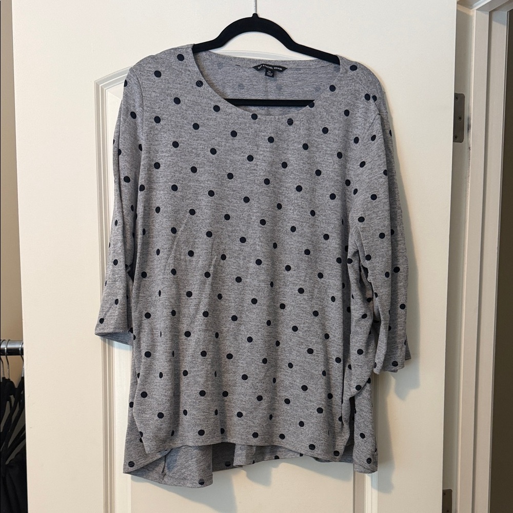 Zac & Rachel Gray Long Sleeve Top with Black Polka Dots